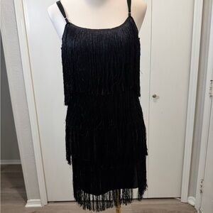 Chic Black Fringe Mini Dress